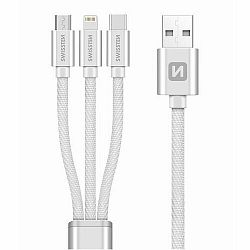 SWISSTEN Univerzálny kábel USB 3v1, 1,2 m strieborná