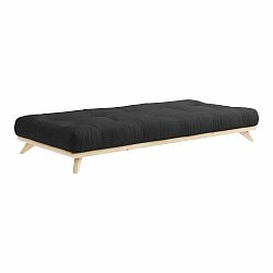 Čierna jednolôžková posteľ z masívneho borovicového dreva s matracom Karup Design Senza Mat, 90 x 200 cm