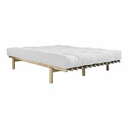 Dvojlôžková posteľ z borovicového dreva s matracom Karup Design Pace Comfort Mat Black/Natural, 140 × 200 cm