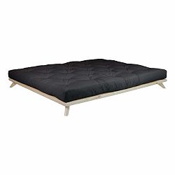 Dvojlôžková posteľ z borovicového dreva s matracom Karup Design Senza Double Latex Black/Black, 180 × 200 cm