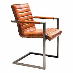 Hnedá kožená stolička s opierkami Kare Design Cantilever