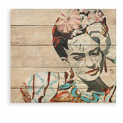 Nástenná ceduľa z borovicového dreva Madre Selva Collage of Frida, 40 × 60 cm