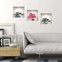 Sada 3 3D samolepiek na stenu Ambiance Natural and Colorful Bonsai