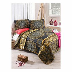 Set plédu cez posteľ a obliečky na vankúš s prímesou bavlny Sehri Ala Gold, 160 x 220 cm