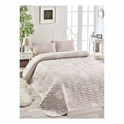 Set prehozu cez posteľ a 2 obliečok na vankúš s prímesou bavlny EnLora Home Kralice Pink, 200 x 220 cm