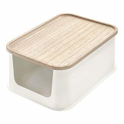 Sivý úložný box s vekom z dreva paulownia iDesign Eco Open, 21,3 x 30,2 cm