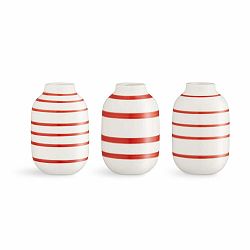 Súprava 3 miniatúrnych bielo-červených pruhovaných porcelánových váz Kähler Design Omaggio