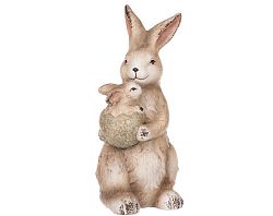 Dekoračná soška Veľkonočný zajačik s mládaťkom, 22 cm%