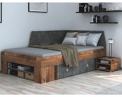 Úložná posteľ so zástenou Junior 120x200 cm, vintage optika dreva/tmavý betón%