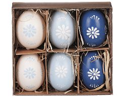Veľkonočná dekorácia Maľované vajíčka, 6 ks, modrá/biela%